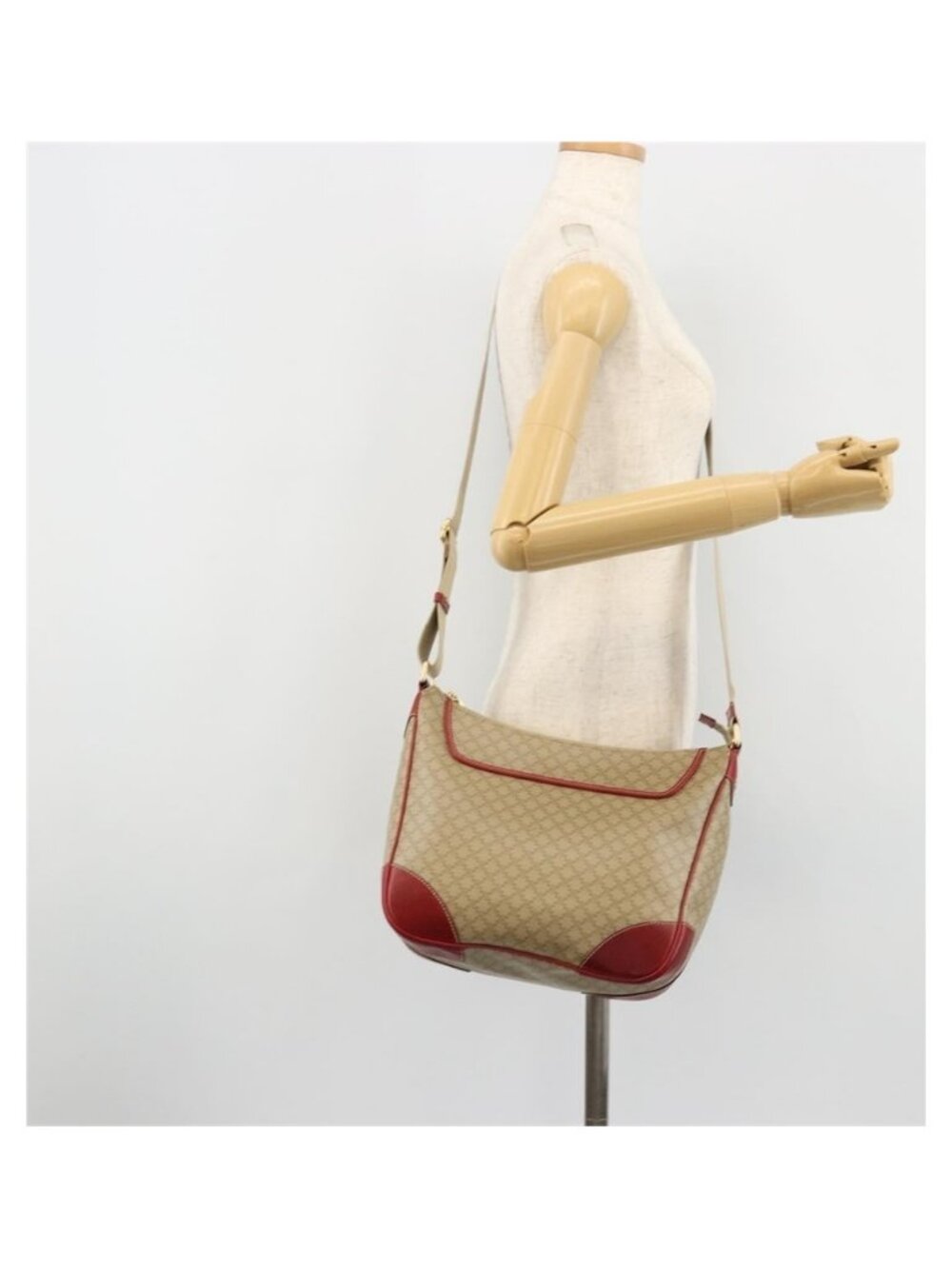 Authentic CELINE Macadam Canvas Shoulder Bag PVC Leather Beige Gold - Picture 5 of 16